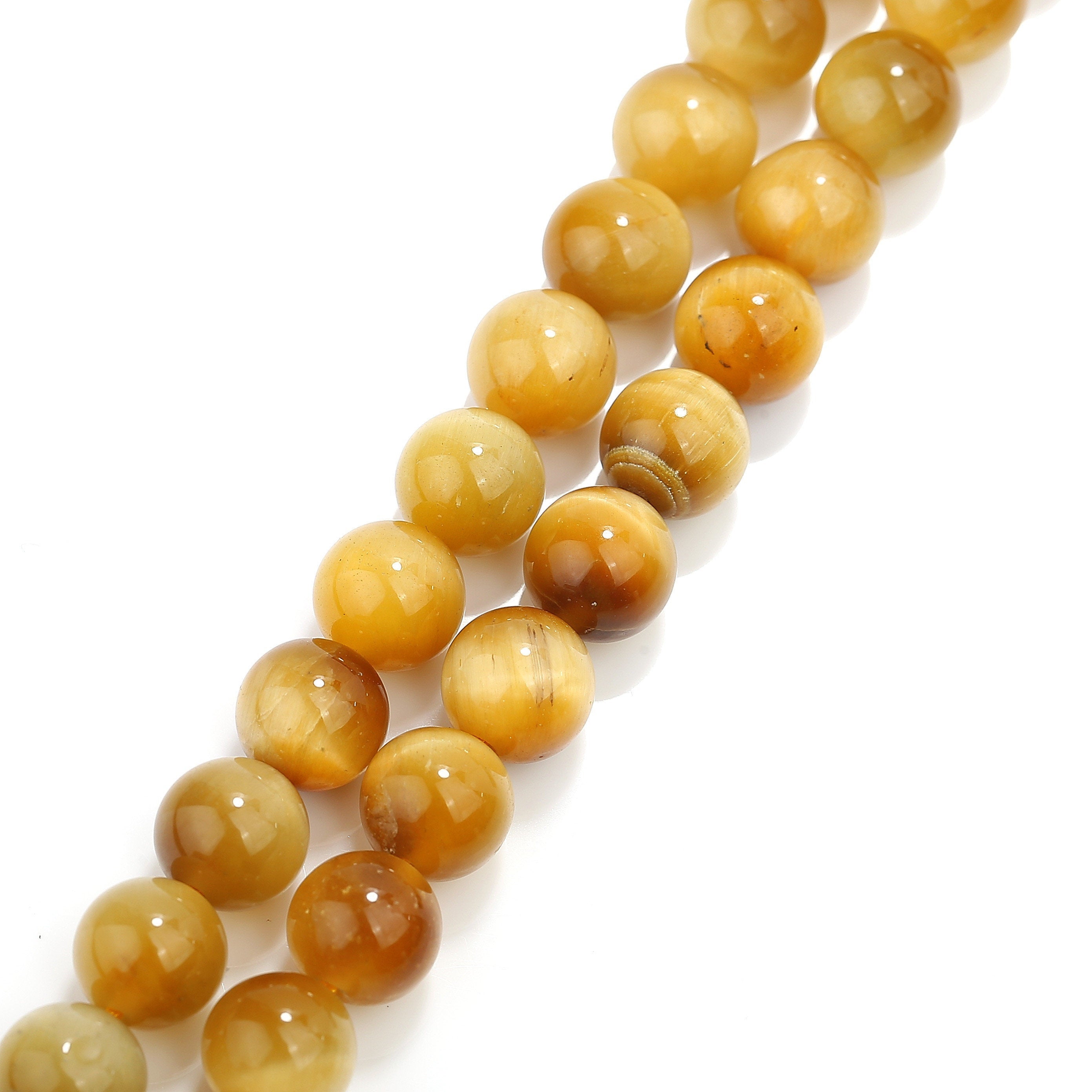 2.0mm Large Hole Golden Tiger's Eye Smooth Round Beads 6mm 8mm 10mm 15.5 Inch Strand - Natural Stone Beads for Jewelry Making, DIY Bracelets, Necklaces & Spiritual Healing Crafts