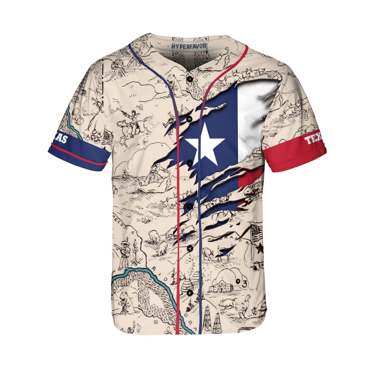 HYPERFAVOR Texas Baseball Jersey for Men - Short Sleeve State of Texas Shirt - Proud Texas Gift for Sports Fans & BBQ Outings