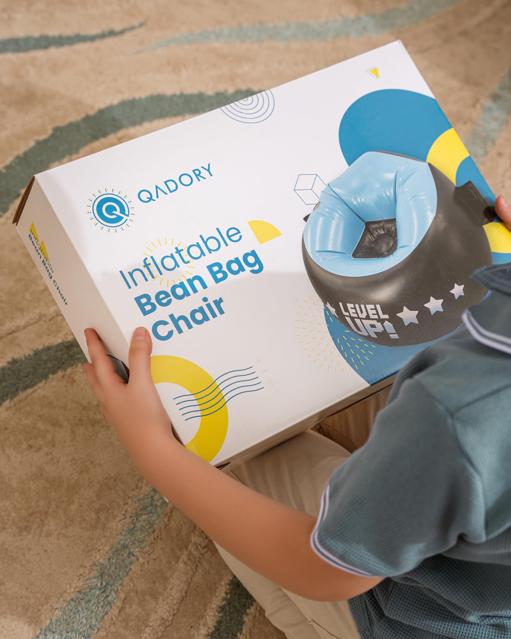 Inflatable Gaming Chair for Kids with Air Pump - 2-in-1 Bean Bag Chair for Boys & Girls Ages 8-12 - Portable Video Game Chair for Bedroom, Living Room & Outdoor Play