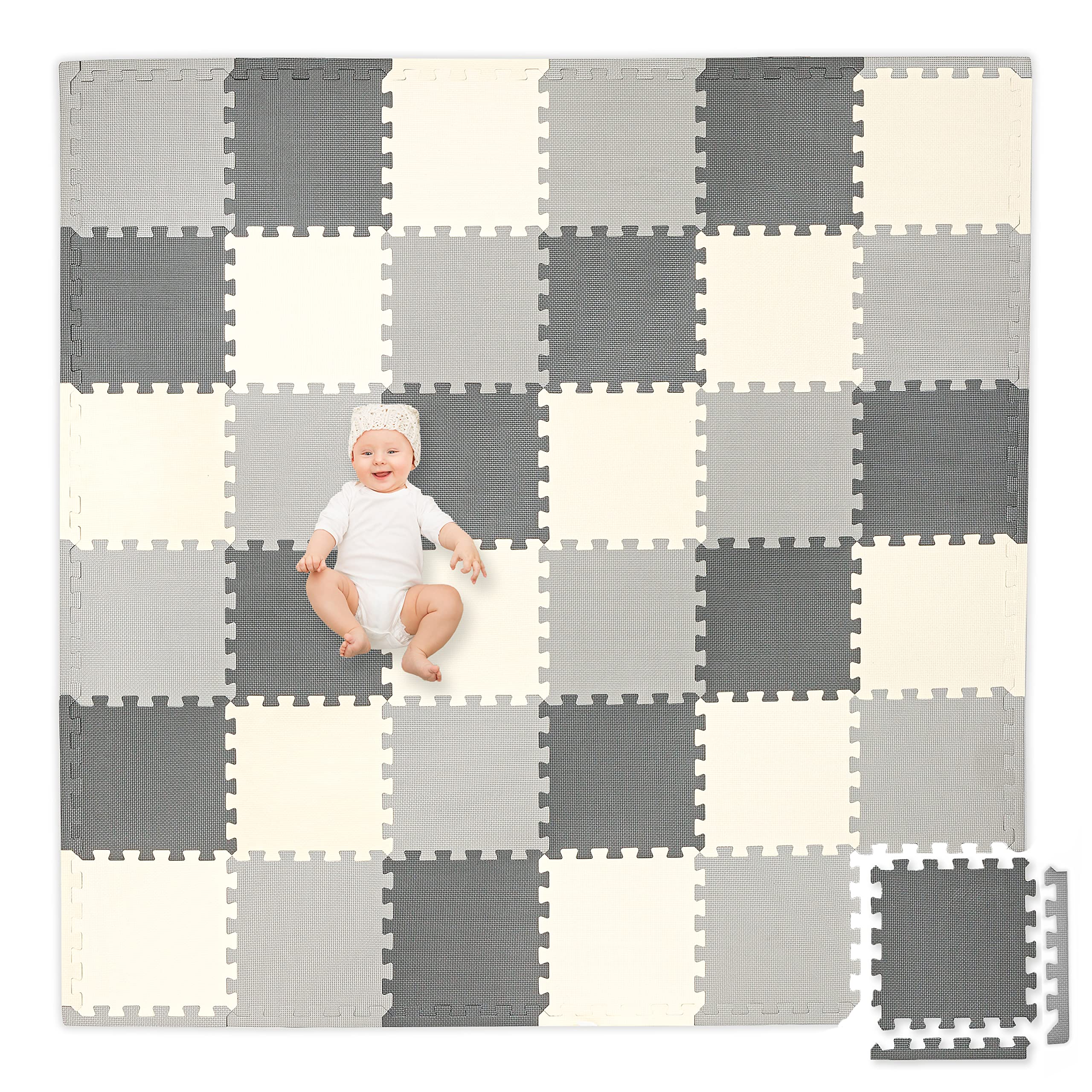 Non-Toxic Foam Puzzle Floor Mat - Extra Thick & Cushiony Play Mat for Toddlers, Kids & Adults - 36 Interlocking Tiles (12