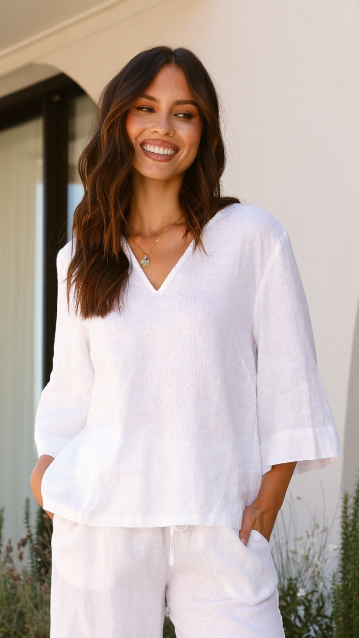 Andrea Women's White Blouse - Elegant Casual Top for Work, Office, and Everyday Wear