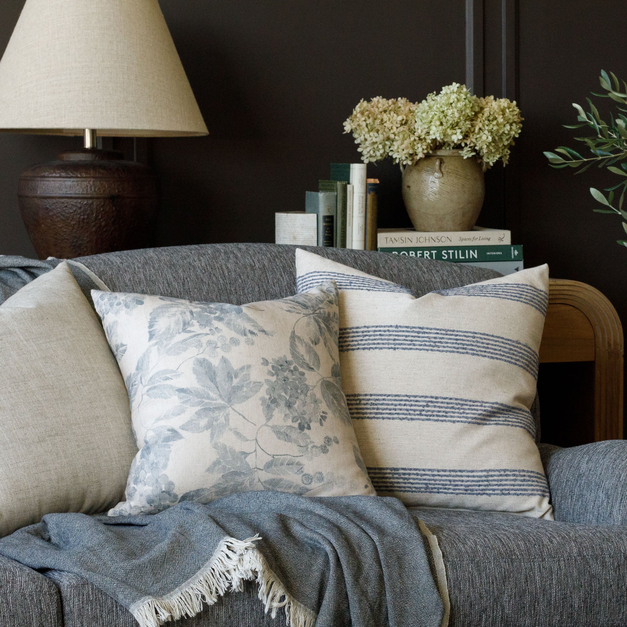 Finn Stripe 22x22 Decorative Throw Pillow Cover - Soft Denim Blue & White Striped Cushion for Sofa, Bed, or Chair - Perfect for Living Room, Bedroom & Home Decor