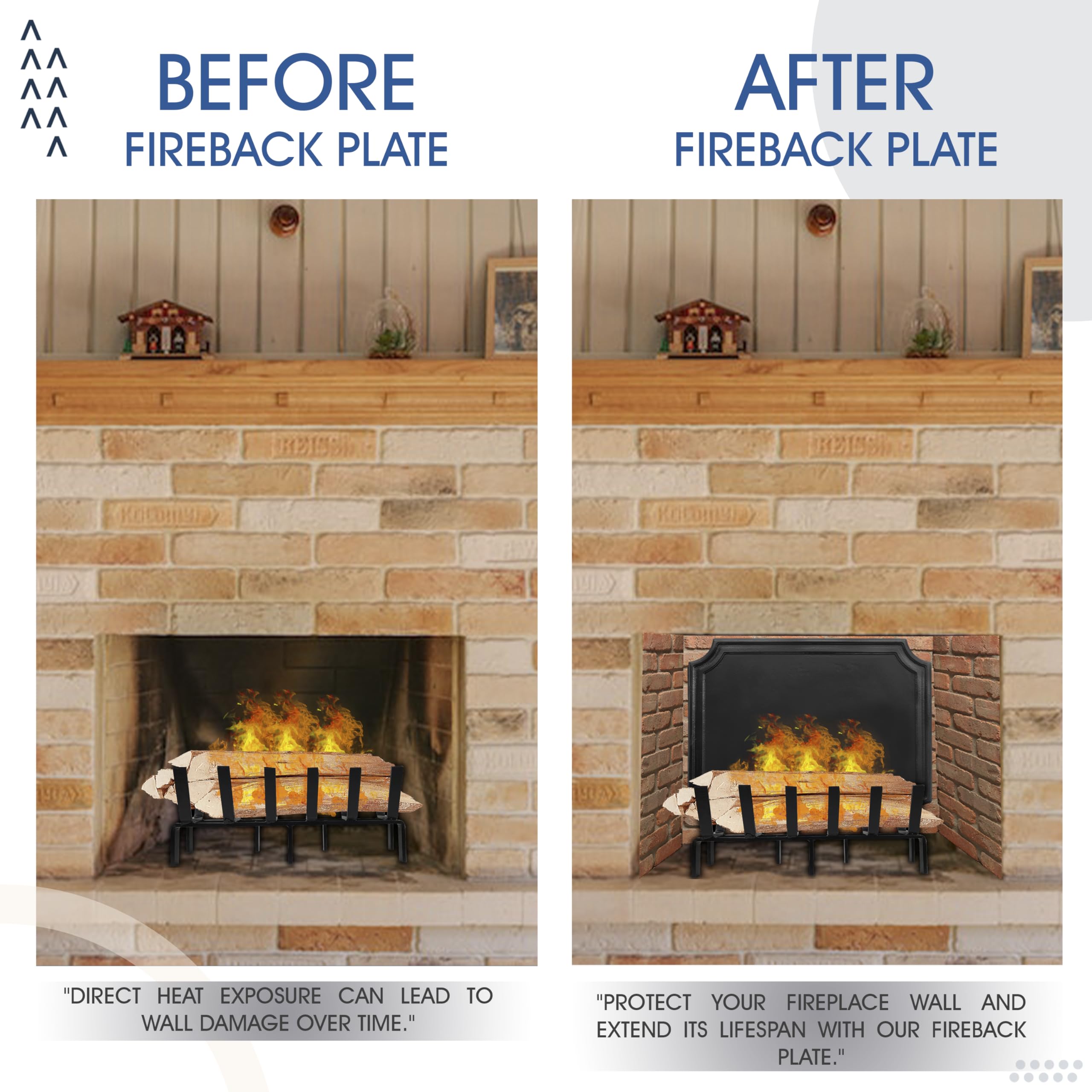 20 x 16 Inch Heavy Duty Cast Iron Fireback Plate for Fireplace - Black Heat Resistant Fireplace Back Panel - Protects Fireplace Walls & Enhances Heat Reflection (1 Piece) - Perfect for Wood Burning Stoves, Fireplace Inserts & Traditional Hearths