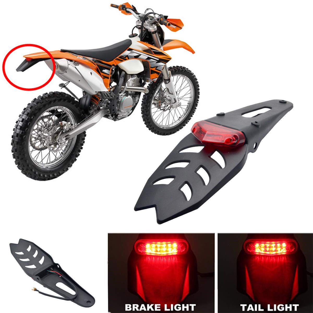 Universal 12V LED Motorcycle Tail Brake Light - Bright LED Rear Stop Lamp for CRF, KTM, Yamaha Motorcycles - Waterproof & Durable for Night Riding & Off-Road Adventures