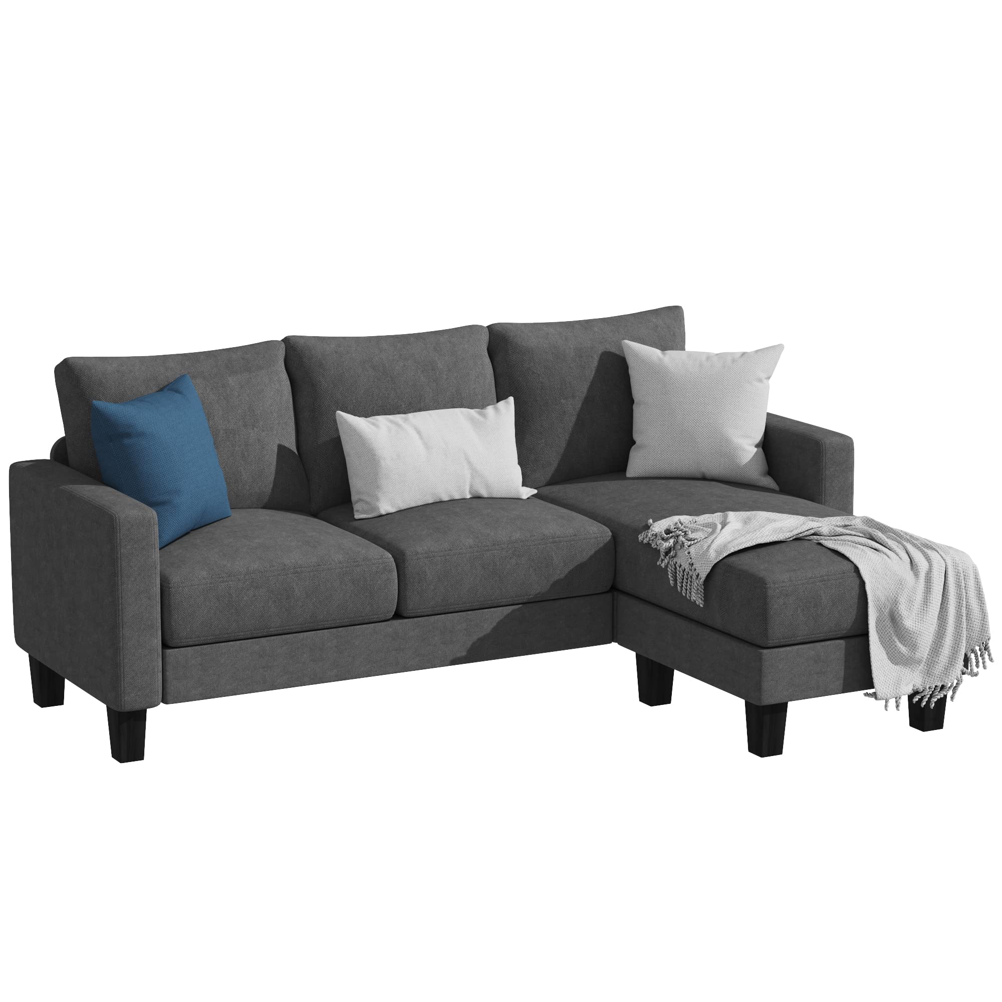 YESHOMY Convertible Sectional Sofa with Comfortable Backrest - Modern L-Shaped Couch with Cotton Fabric for Living Room, Dark Gray | Perfect for Small Spaces, Apartments & Home Theater Seating