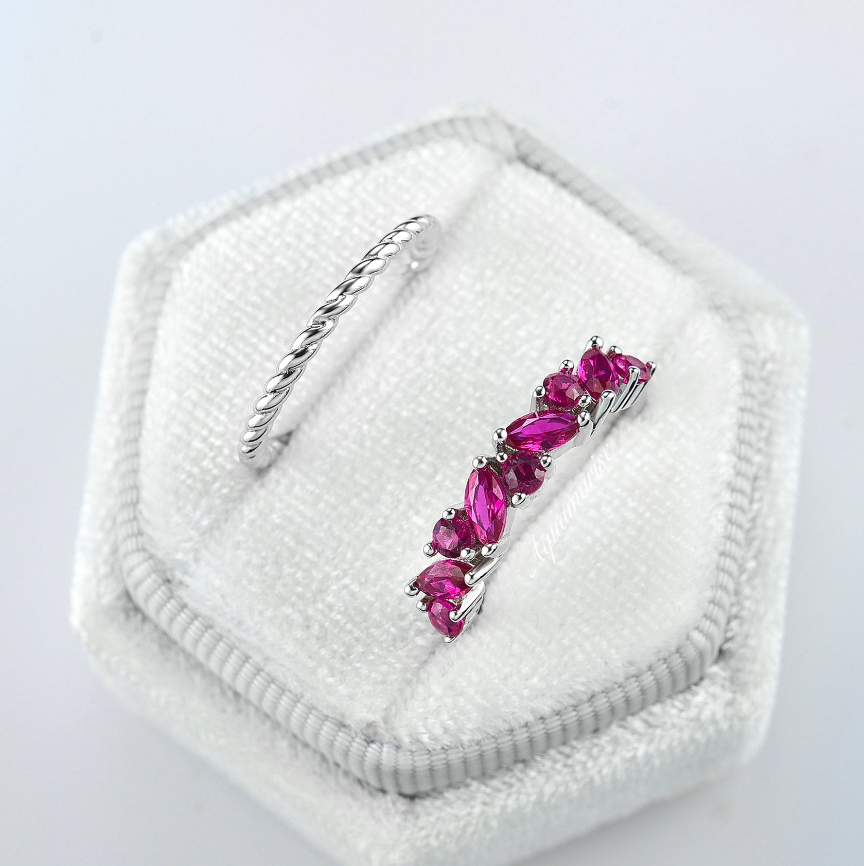 Willow Ruby Ring Set for Women - Sterling Silver 925 Stackable Rings, Elegant Gift for Valentine's Day, Anniversary, Birthday | Perfect for Everyday Wear & Special Occasions
