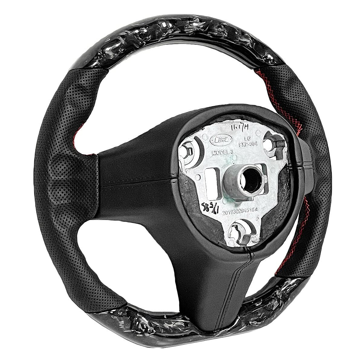 Premium Carbon Fiber Steering Wheel for Tesla Model 3 (2017-2022) - Forged Design with Red Stitching - Non-Slip Grip & Hand Protection - Upgrade Your Driving Experience for Sporty & Luxury Feel