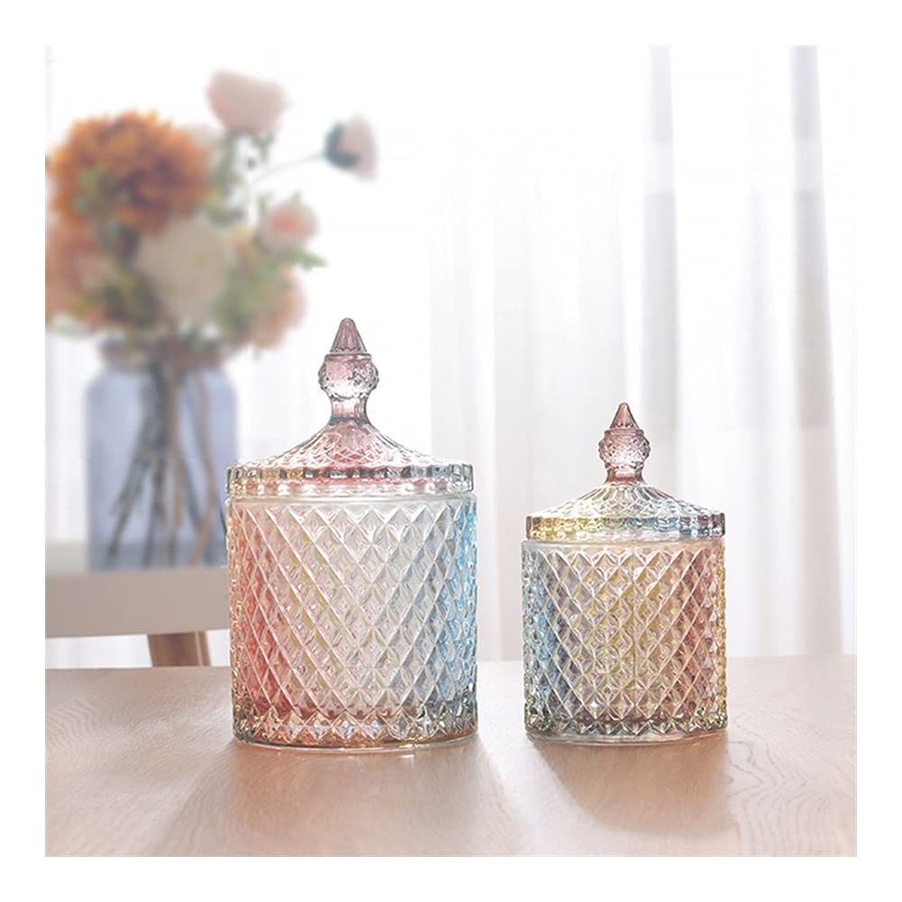 Premium Crystal Diamond Faceted Glass Food Storage Jars with Crystal Lids - Set of 2 (Color: Diamond Clear) - Elegant Candy Dish, Cookie Tin & Kitchen Decor for Parties, Weddings & Home Organization