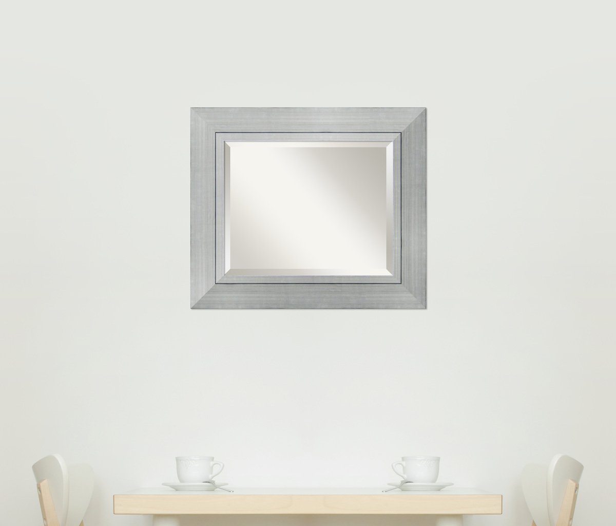 Amanti Art Silver Wall Mirror 27x23 Inches - Modern Rectangle Bathroom & Living Room Decor with Wood Frame - Hangs Horizontally or Vertically - Beveled Edge for Elegant Home, Bedroom, or Entryway
