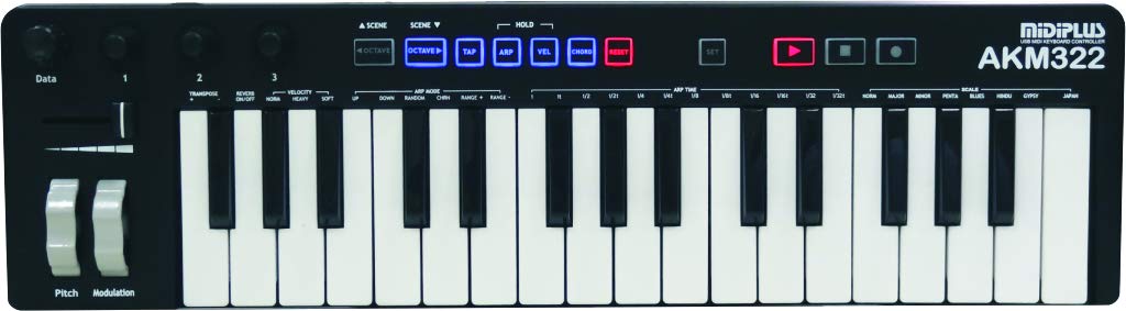 MIDIPLUS AKM322 32-Key Mini USB MIDI Keyboard Controller - Perfect for Music Production, Studio Recording & Live Performance