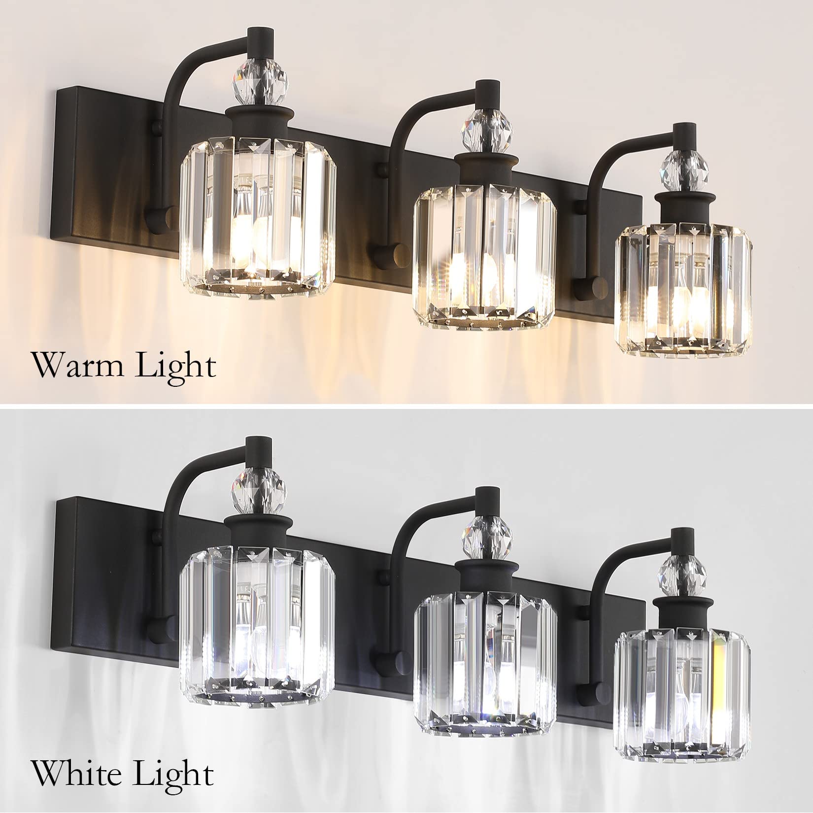 Ralbay 3-Light Black Crystal Bathroom Vanity Light Fixture - Modern Matte Black Wall Sconce for Mirror Lighting, Perfect for Bathroom, Powder Room, and Dressing Room Makeup Area