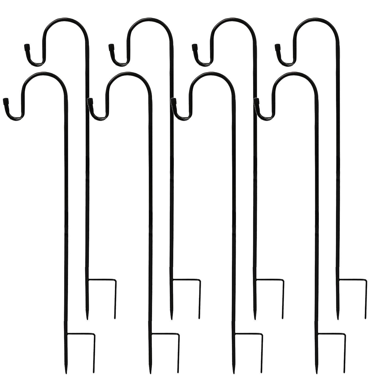 XFF 8-Pack Adjustable 39-Inch Metal Shepherd Hooks for Garden - 0.8cm Thick Heavy Duty Hanging Hooks for Bird Feeders, Solar Lights, Flower Pots, Lanterns & Outdoor Decor (Black) - Perfect for Patio, Lawn, Yard & Wedding Decoration