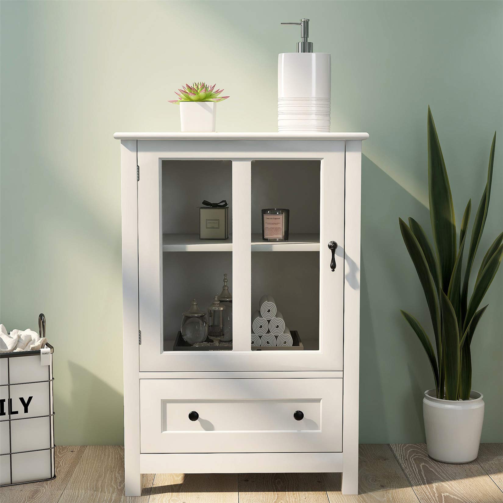 Modern Kitchen Storage Cabinet with Glass Door & Shelves - Wood Buffet Cabinet for Dining Room & Kitchen Organization | Perfect for Small Spaces, Apartment Living & Home Decor