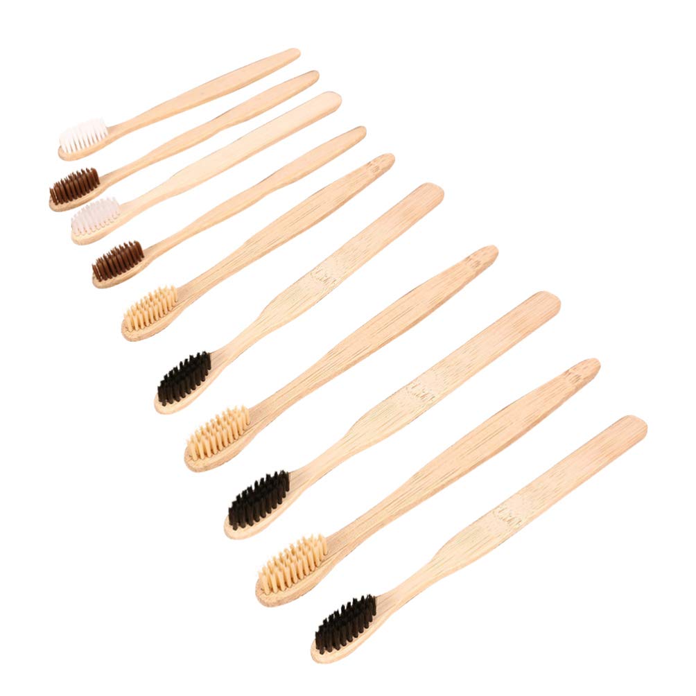 **HEALLILY 10PCS Eco-Friendly Disposable Bamboo Toothbrushes for Travel - Soft Bristles, Organic & Biodegradable (Random Colors) - Perfect for Camping, Hotels & On-the-Go Oral Care**