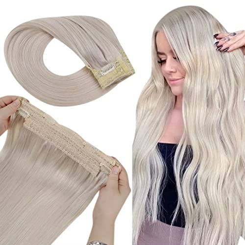 Premium Fish Line Halo Hair Extensions with Invisible Clips - Seamless 100% Human Hair Extensions for Length & Volume - Perfect for Weddings, Parties & Daily Styling