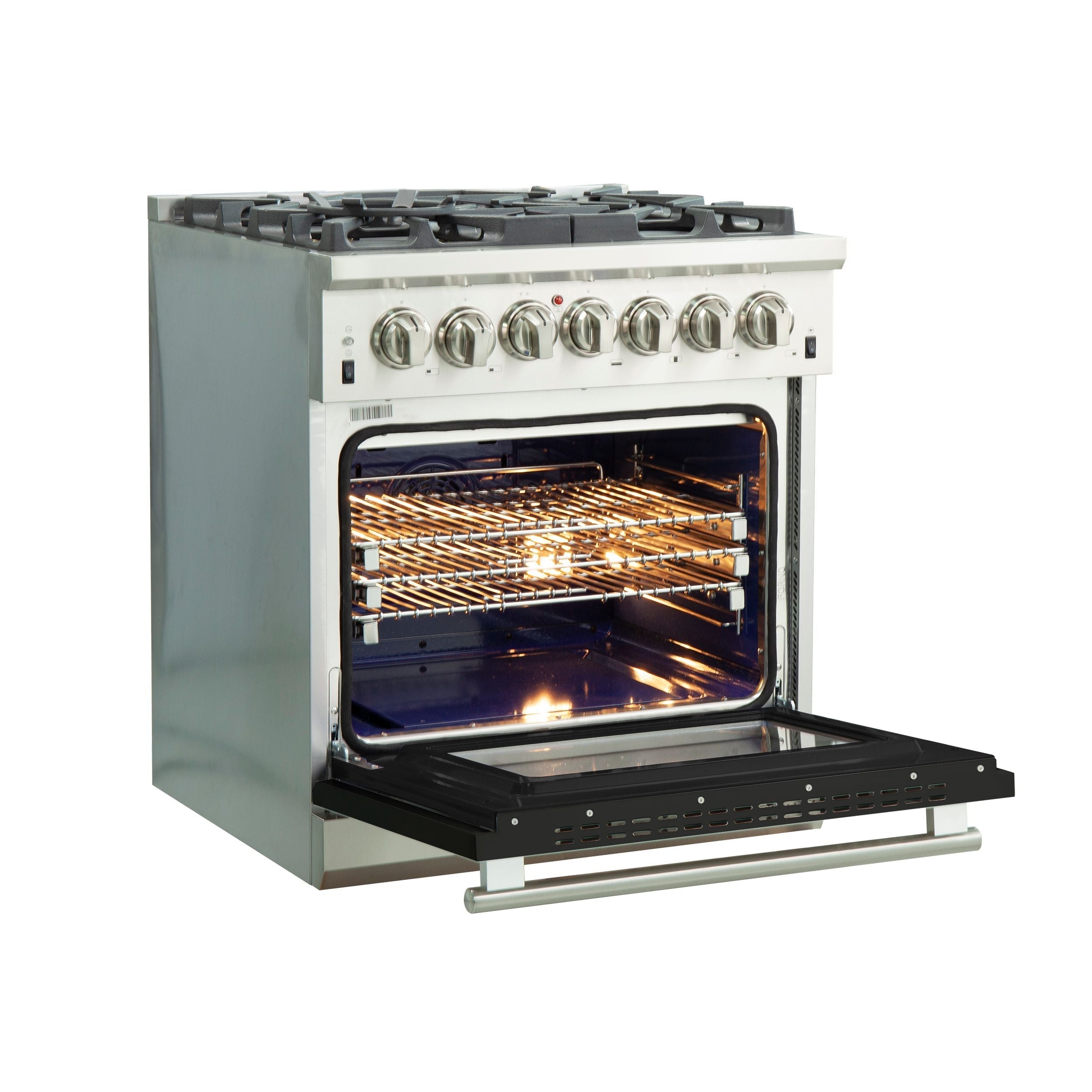 Forno 30 Inch Capriasca Dual Fuel Range - 5 Gas Burners & 240V Electric Oven - Stainless Steel with Black Door (FFSGS6187 30BLK) - Perfect for Home Kitchens & Professional Cooking