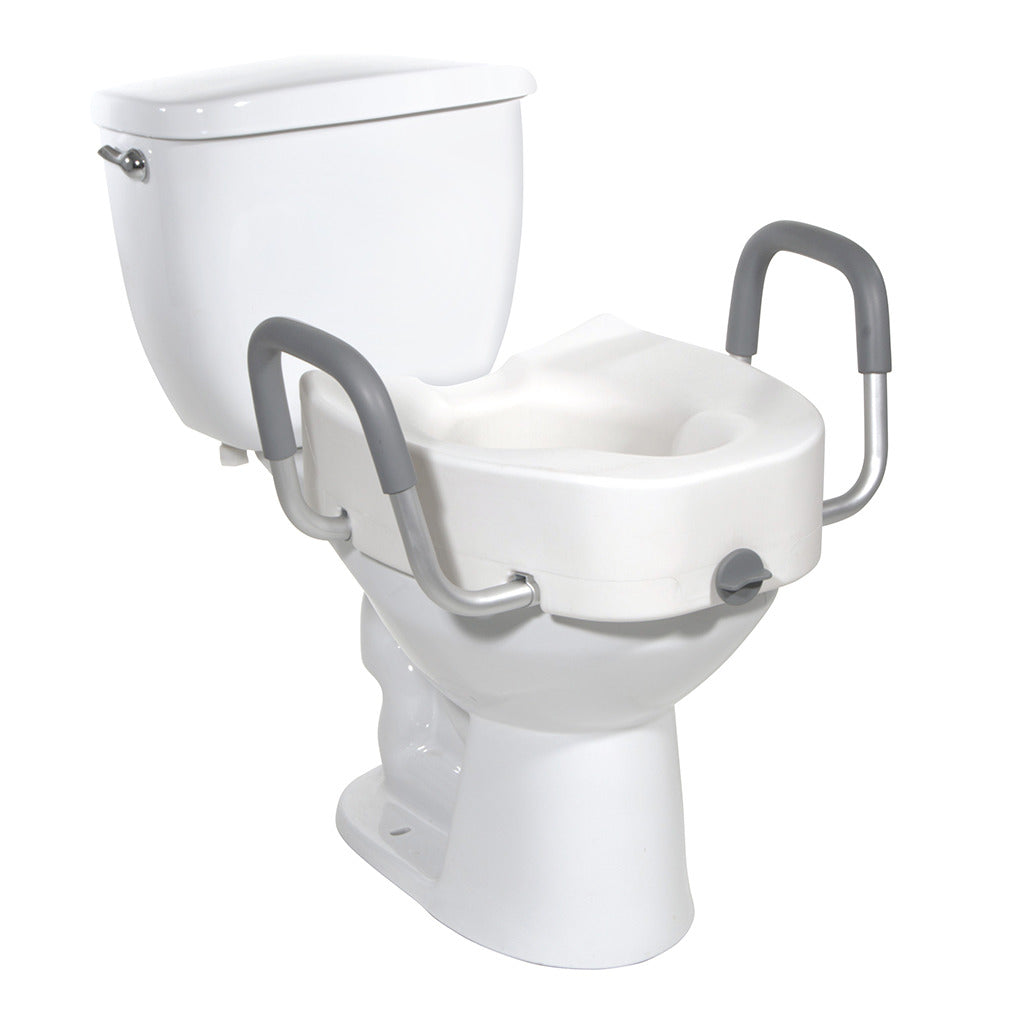 Drive Medical Raised Toilet Seat with Lock - Adjustable Height Safety Toilet Riser for Elderly & Disabled - Bathroom Mobility Aid for Home & Hospital Use