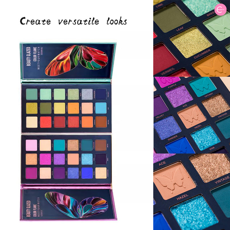 BEAUTY GLAZED 18-Color Butterfly Eyeshadow Palette - Highly Pigmented, Long Lasting Makeup for Party, Wedding & Daily Use