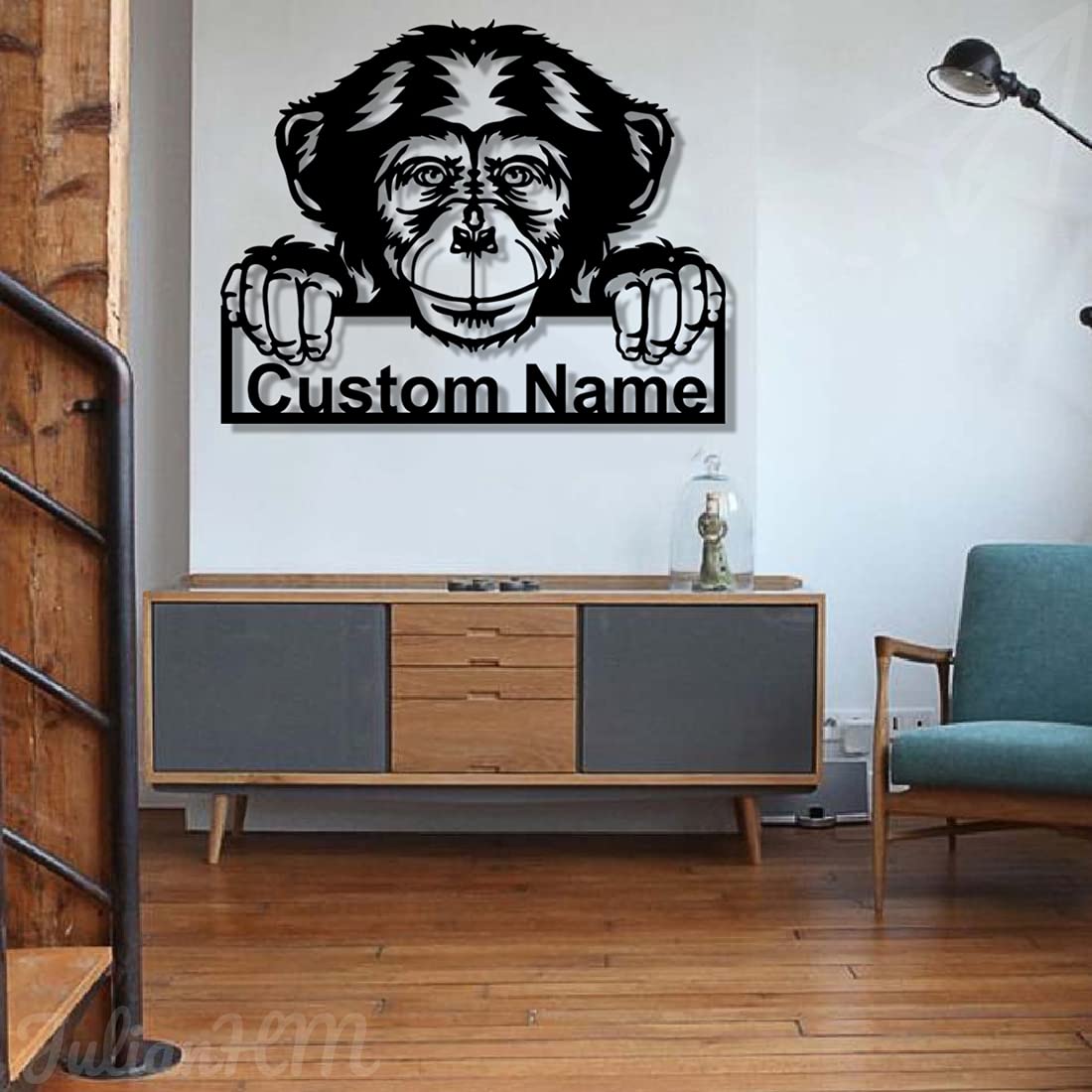 Personalized Chimpanzee Monkey LED Wall Art - 18x18 Inches Custom Metal Sign with Lights for Home & Bar Decor - Perfect for Living Room, Bedroom, or Man Cave