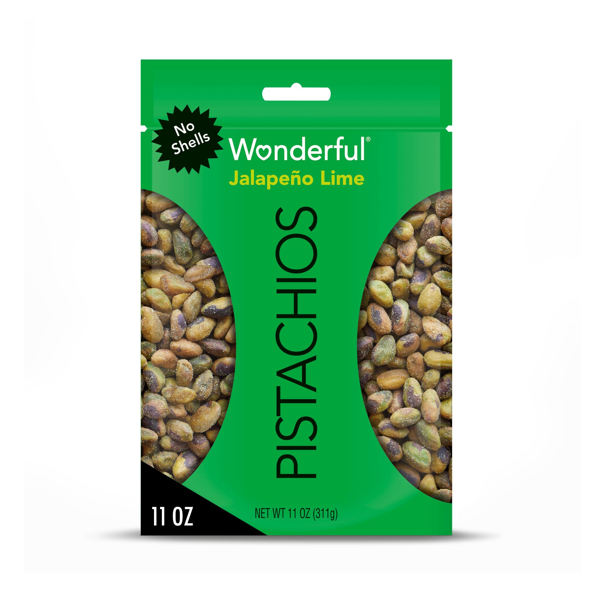 Wonderful Pistachios No Shells, Jalapeño Lime Flavored Nuts - 11oz Resealable Bag | Spicy Protein Snacks, Gluten Free Healthy Snacks | Perfect for Office, Gym, Hiking & Movie Night