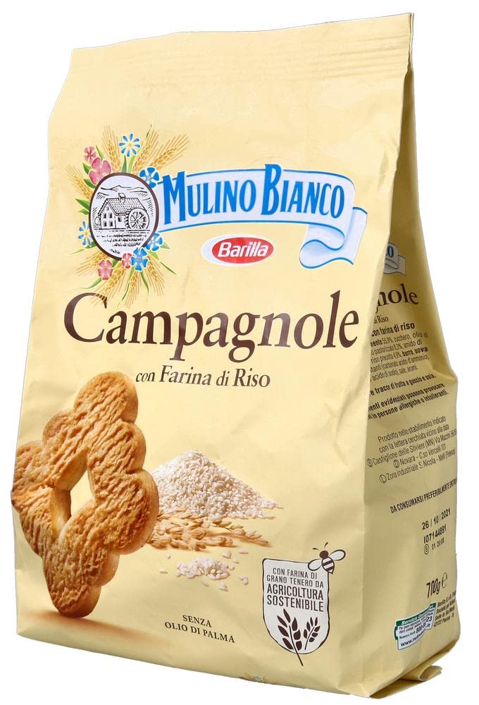 Mulino Bianco Campagnole Shortbread Cookies with Rice Milk Cream & Rice Flour - 24.69oz (700g) Italian Import | Perfect for Tea Time, Gifts & Italian Dessert Lovers