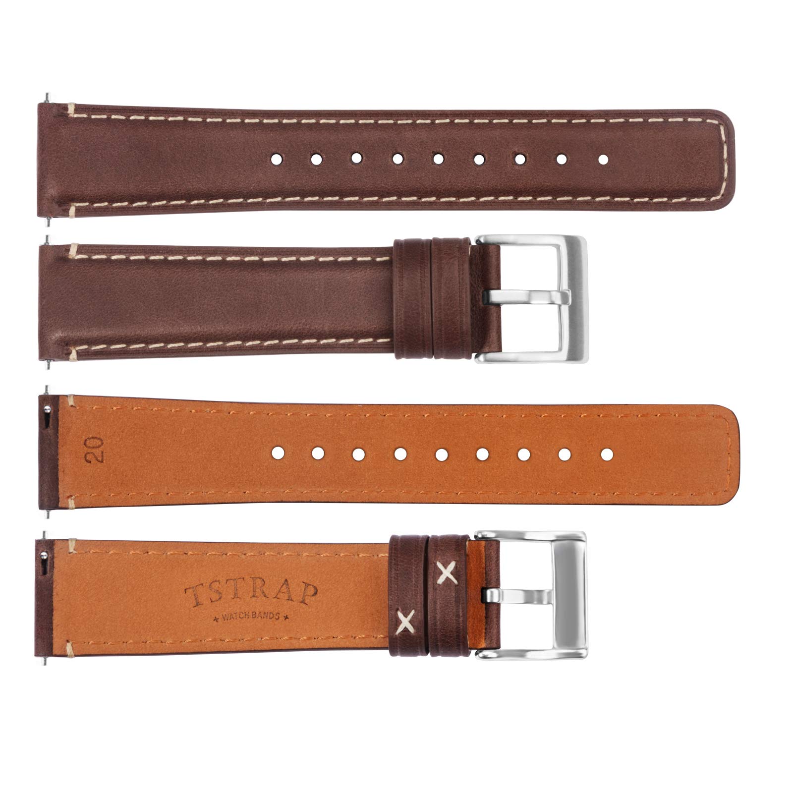 Premium Soft Brown Leather Watch Band 20mm - Quick Release Replacement Strap for Men & Women - Compatible with Smartwatches & Traditional Watches - Perfect for Casual, Office & Formal Wear - 18mm 20mm 22mm Sizes Available