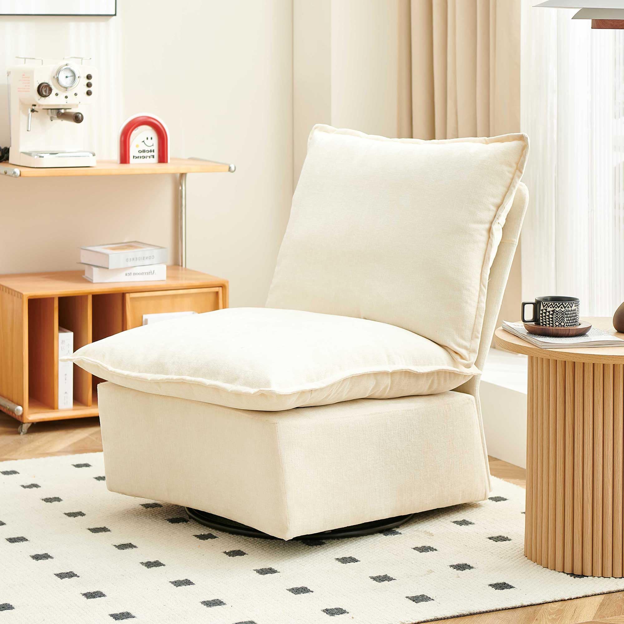 360-Degree Swivel Accent Chairs Set of 2 - Modern Barrel Rocking Chairs with Smooth Rotation for Living Room, Bedroom & Office - Ivory White Upholstered Lounge Chairs - Perfect for Reading Nooks, Conversation Areas and Small Spaces