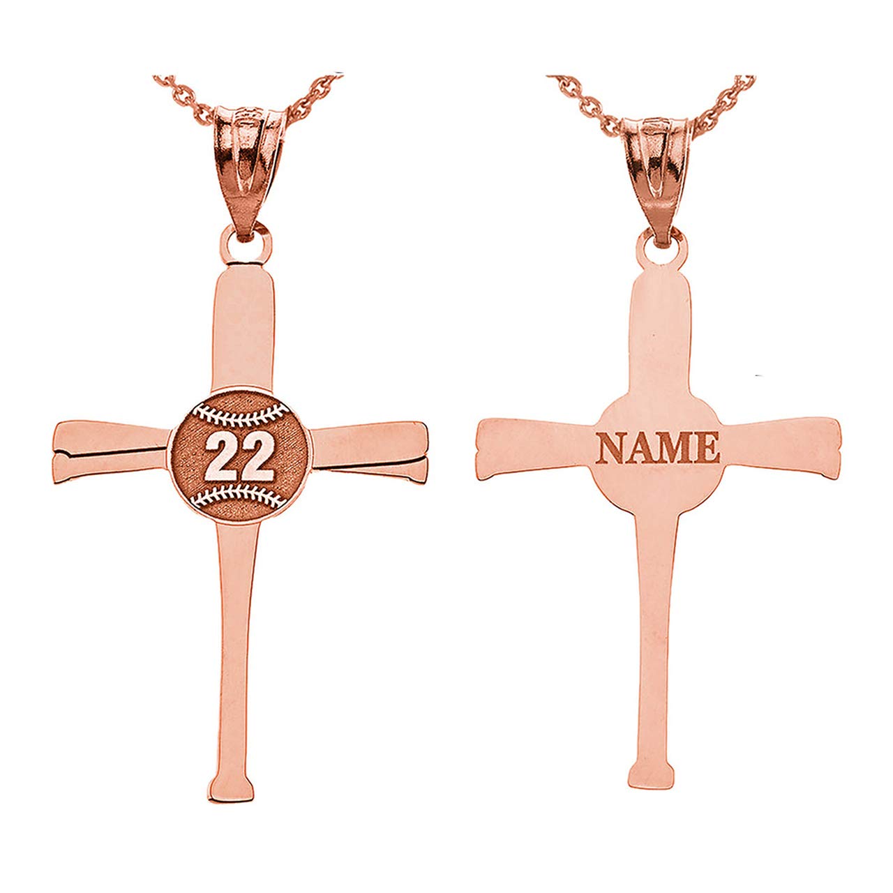 14K Rose Gold Baseball Bat Cross Pendant Necklace - Custom Sports Number & Name Engraved - Perfect Gift for Athletes, Baseball Fans & Graduation Jewelry