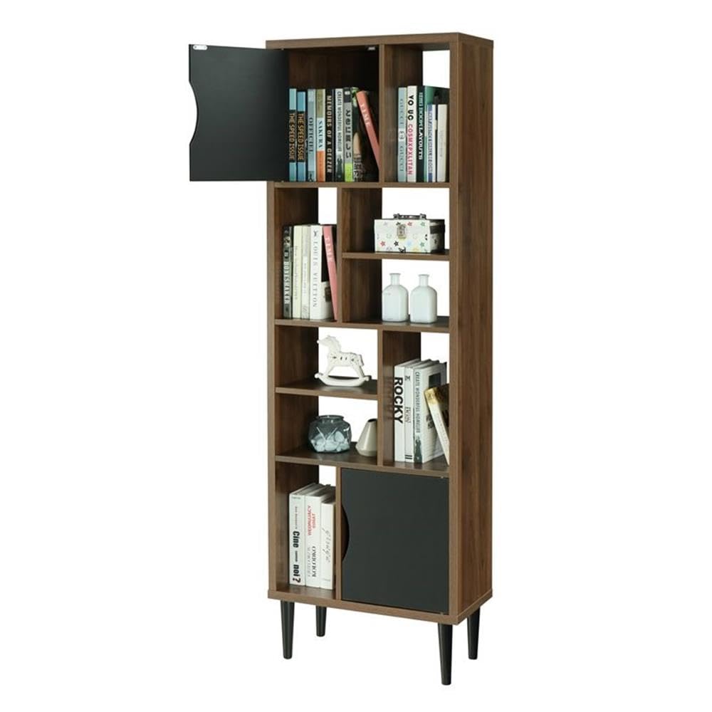 OS Home and Office Display Bookcase - Danish Walnut Wooden Shelf for Living Room, Bedroom & Office Storage | Modern Scandinavian Style Organizer