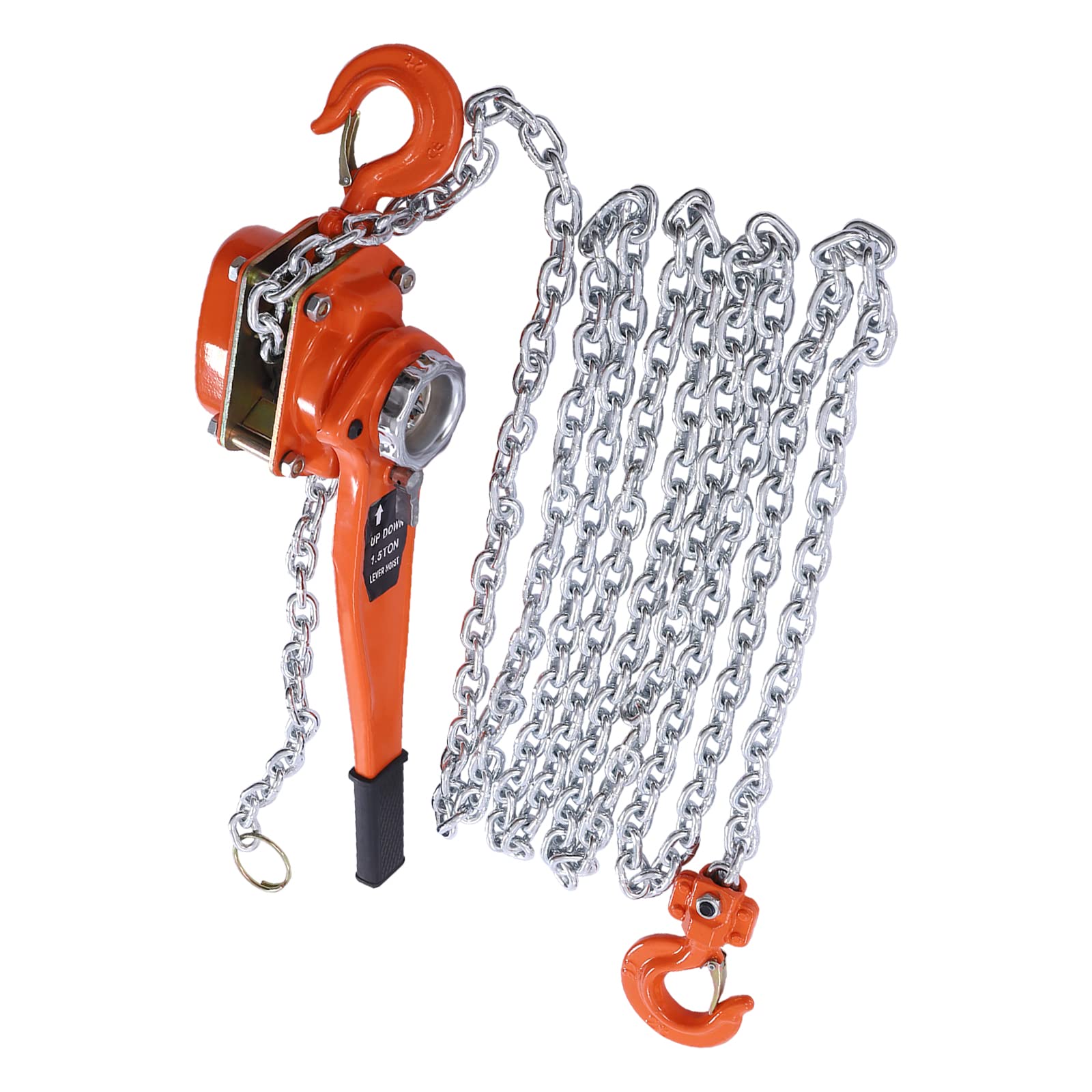 Heavy Duty Manual Lever Chain Hoist 3300LBS (1.5 Ton) with 20ft Lifting Chain - 7.1mm/0.3inch Orange Ratchet Hoist for Warehouse, Garage, Construction & DIY Projects