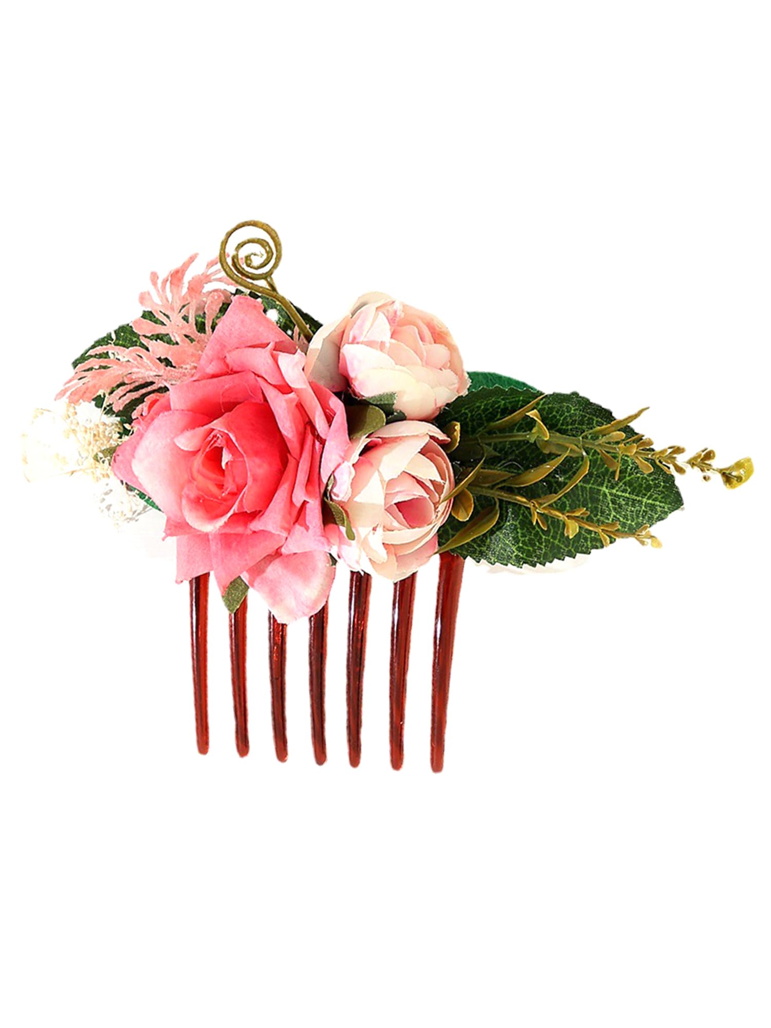 Yellow Floral Hair Comb Pin for Women - Elegant Bridal Hair Accessories for Wedding, Side Pin, Hair Clip & Juda Pin - Perfect for Brides, Prom, Parties & Special Occasions