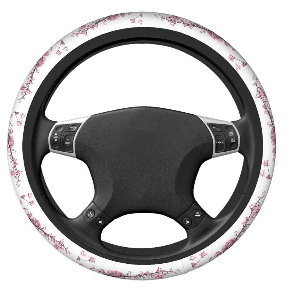 **Swono Cherry Blossom Pink Steering Wheel Cover - Universal 15 Inch Anti-Slip Grip for Women & Men - Beautiful Tokyo Cherry Blossom Design - Perfect for Cars, Trucks & SUVs - Enhances Interior Style & Comfort**