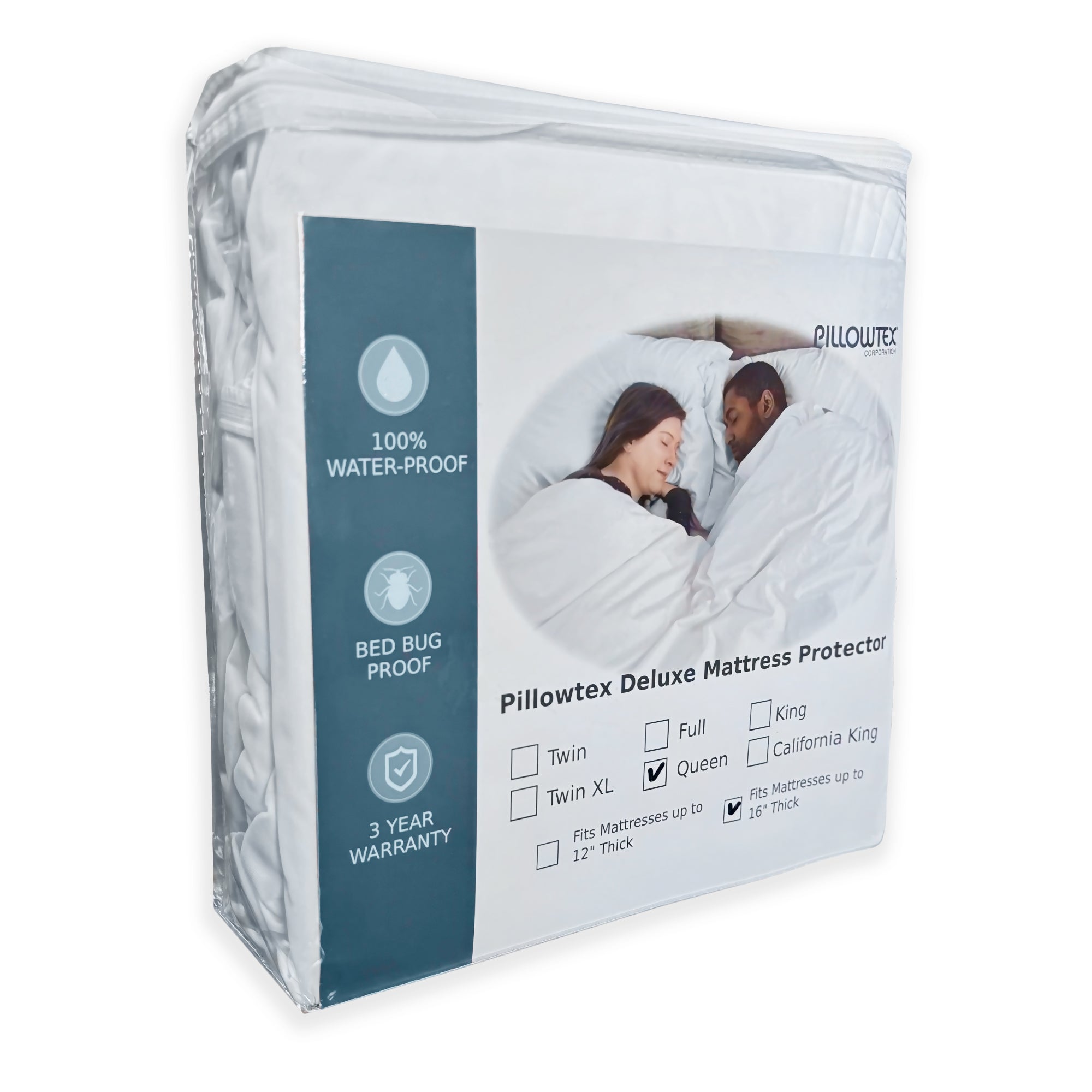 Pillowtex Deluxe Waterproof Mattress Protector - Queen Size, Hypoallergenic Bed Cover for Allergy Relief & Dust Mite Protection - Perfect for Bedrooms, Guest Rooms & Dorm Use