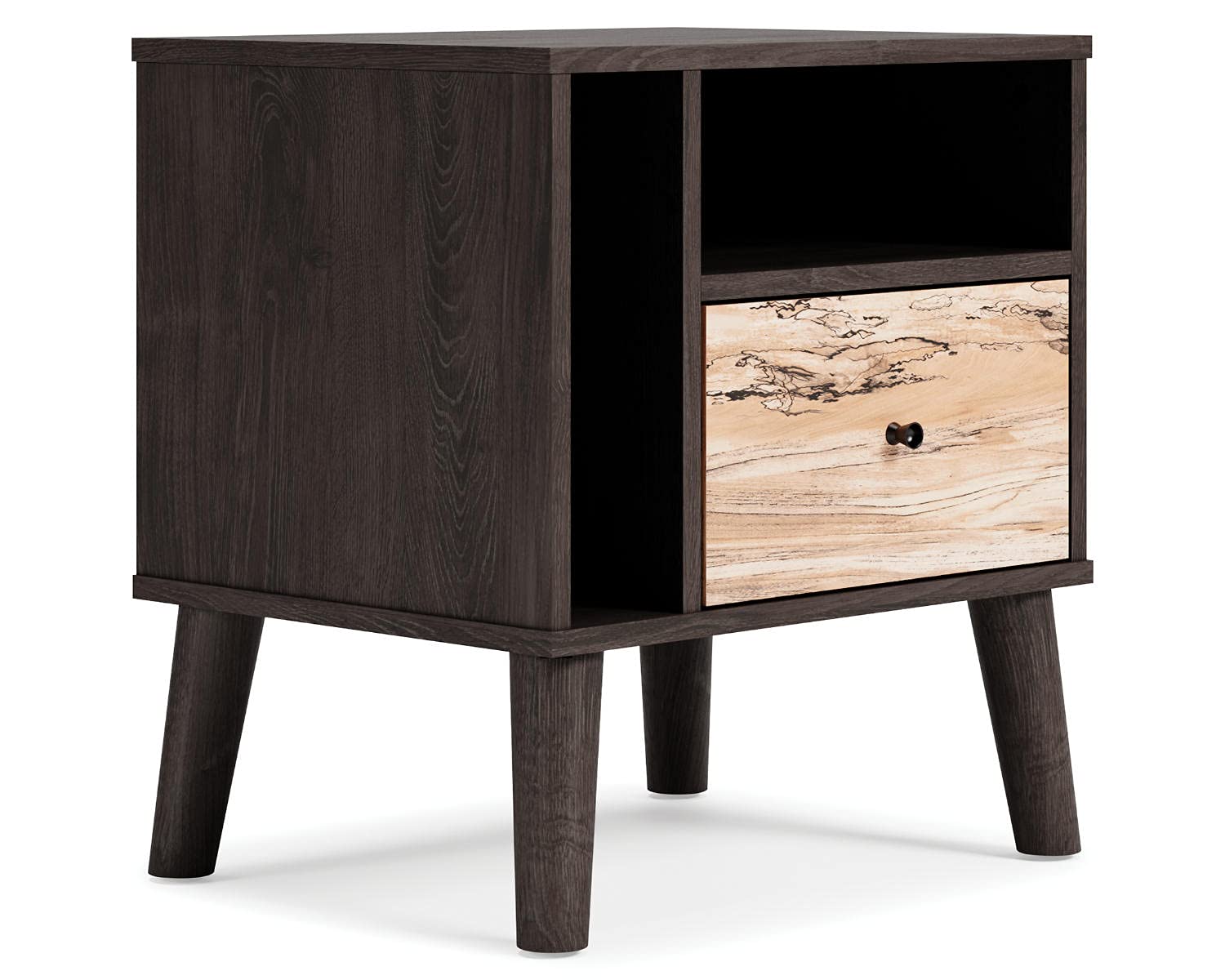 Signature Design by Ashley Piperton Modern Replicated Sugarberry 1-Drawer Nightstand in Black - Stylish Bedside Table for Bedroom Decor & Storage