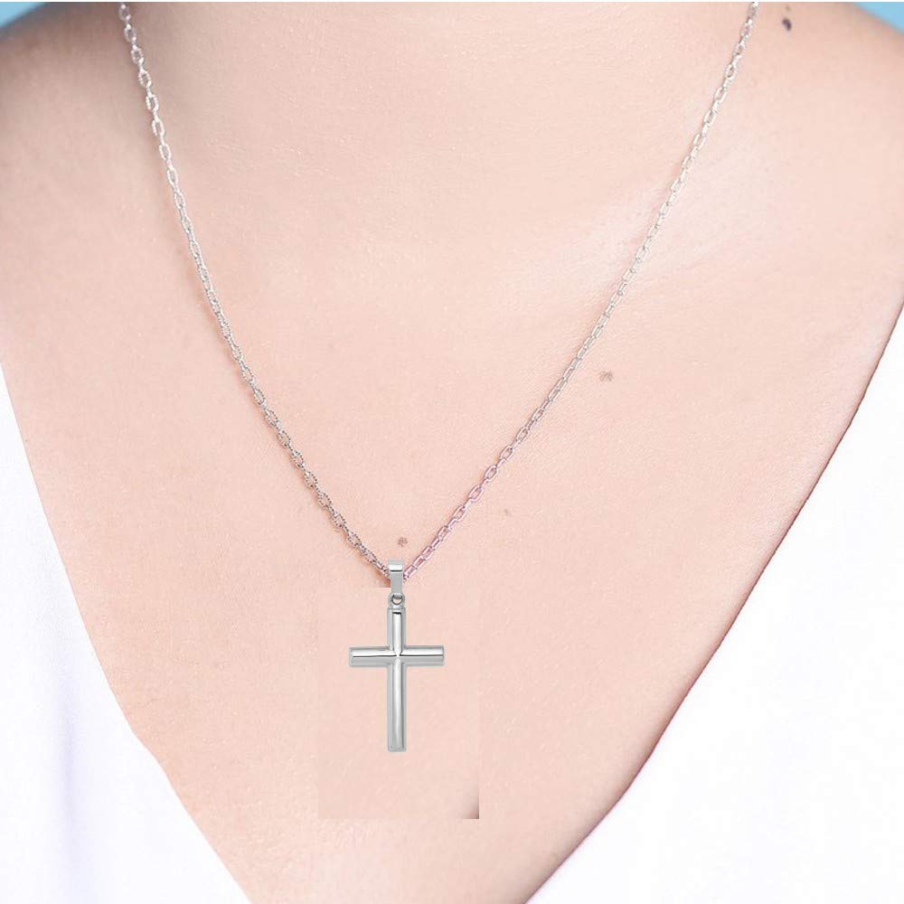 14K Yellow Gold, White Gold & Rose Gold Polished Tube Cross Pendant Necklace - Religious Jewelry Gift for Women & Men - Perfect for Baptism, Confirmation & Everyday Faith Wear