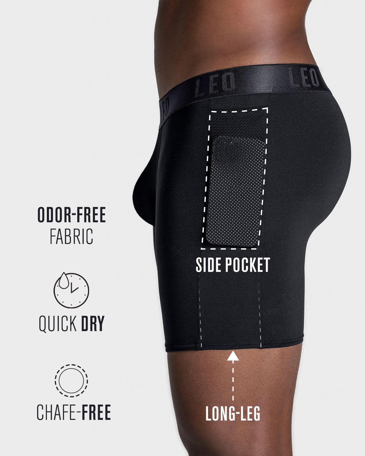 Breathable Long Athletic Boxer Briefs with Side Pocket - Moisture-Wicking Men's Underwear for Sports & Workout