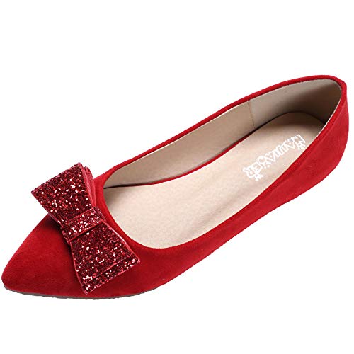 Women's Comfortable Classic Slip-On Ballet Flats with Pearl and Bow Accents - Elegant Wedding Dress Shoes for Brides, Bridesmaids & Formal Occasions