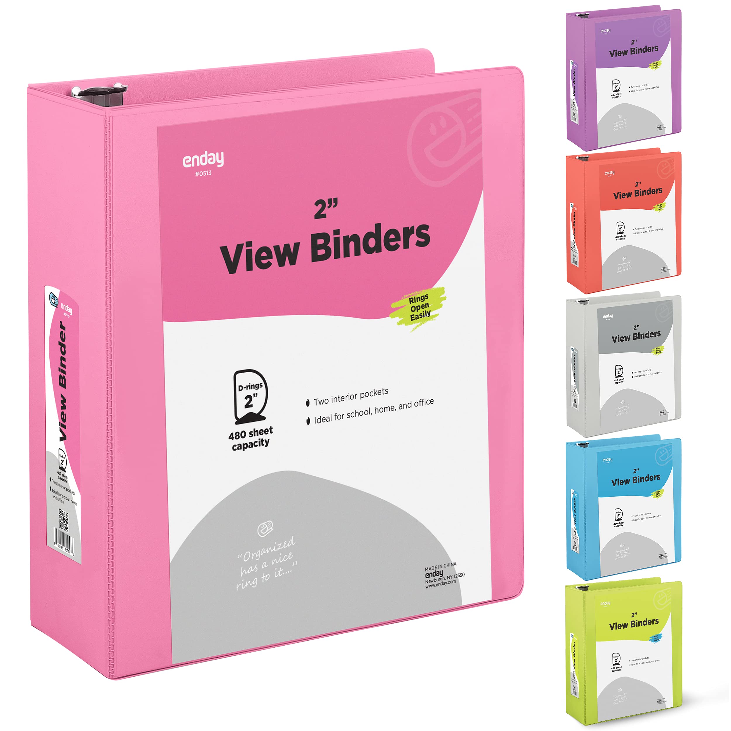 2 Inch 3 Ring Binder with Clear View Cover - 2 Inside Pockets, Heavy Duty Slant D-Ring Binder for School, Office & Home Organization - Pink (2