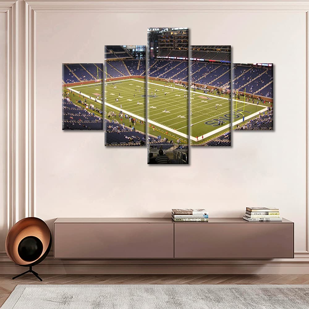 Detroit Lions American Football Wall Art - 5-Piece Canvas Poster Set for Home & Office Decor | Wooden Framed NFL Stadium Artwork (60