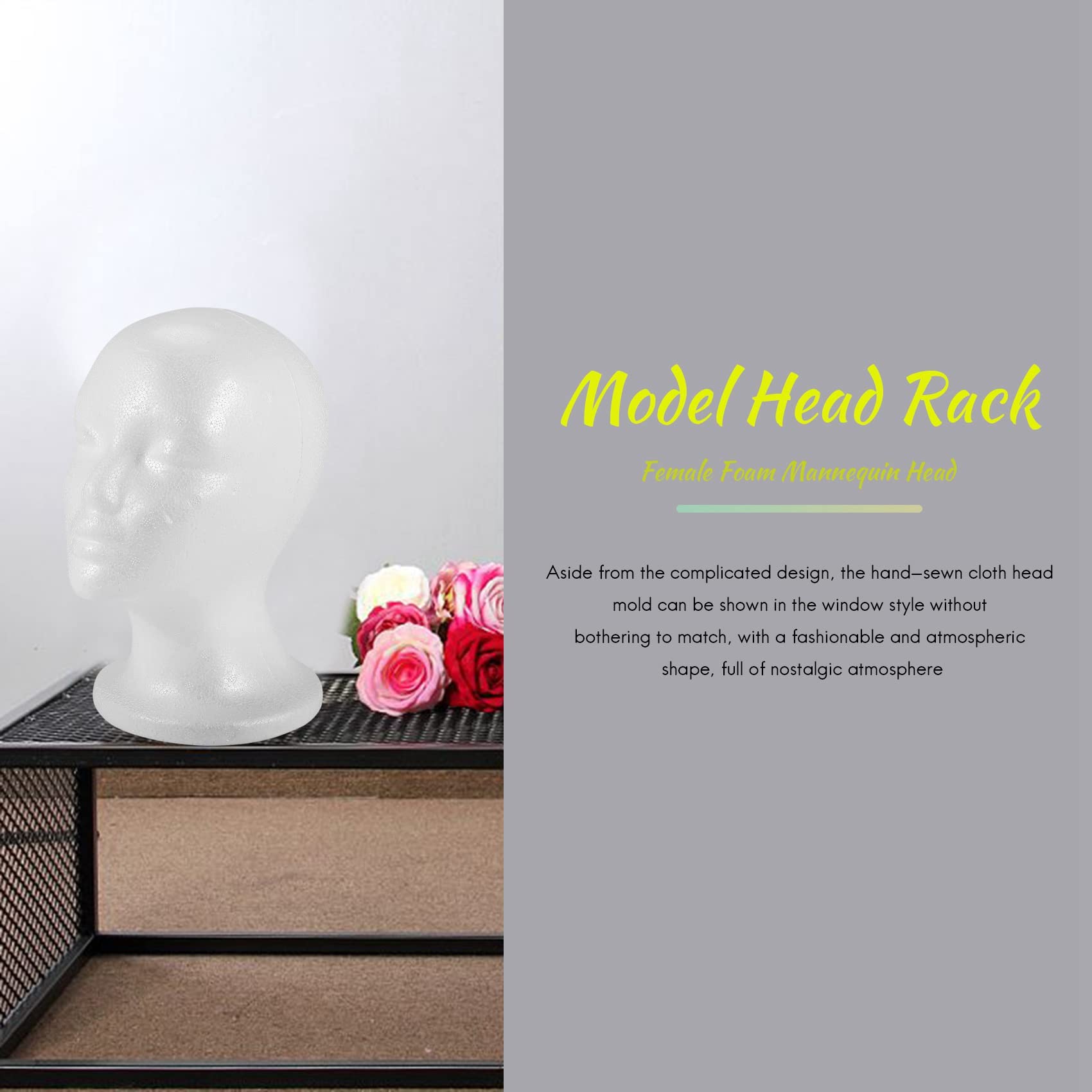 White Female Foam Mannequin Head for Hat & Wig Display - Perfect for Salon, Beauty Shop, and Home Hairstyling Practice