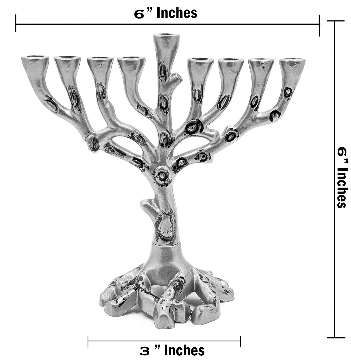 Dreidel Company Hanukkah Menorah - Mini Tree of Life Design in Pewter Finish for Chanukah Celebration, Fits Standard Candles - Perfect for Jewish Holiday Decor, Home Altar & Gift Giving