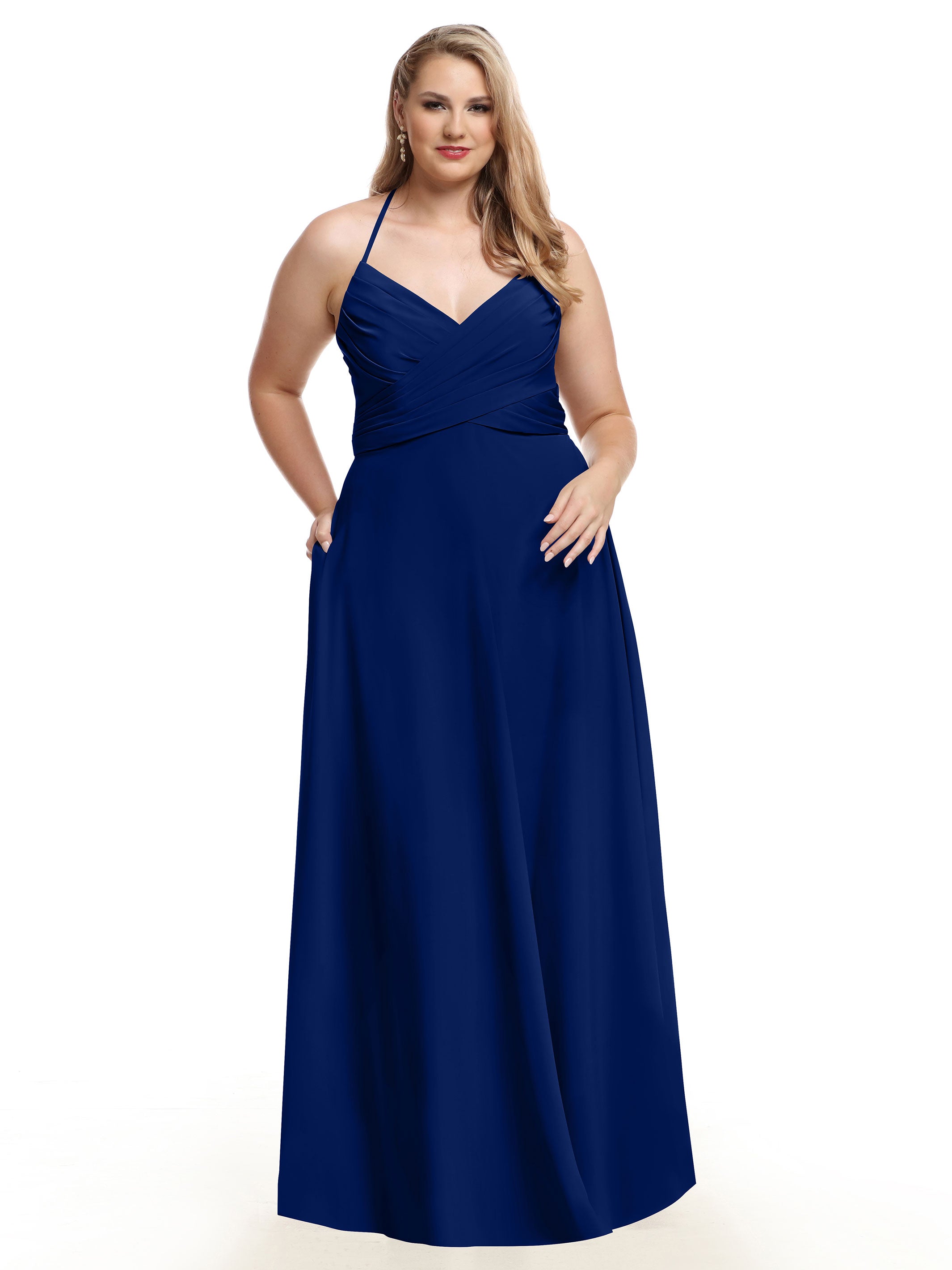Elegant 80101 Stretch Chiffon A-Line Bridesmaid Dress with V-Neck & Pleats - Perfect for Weddings, Formal Events & Special Occasions
