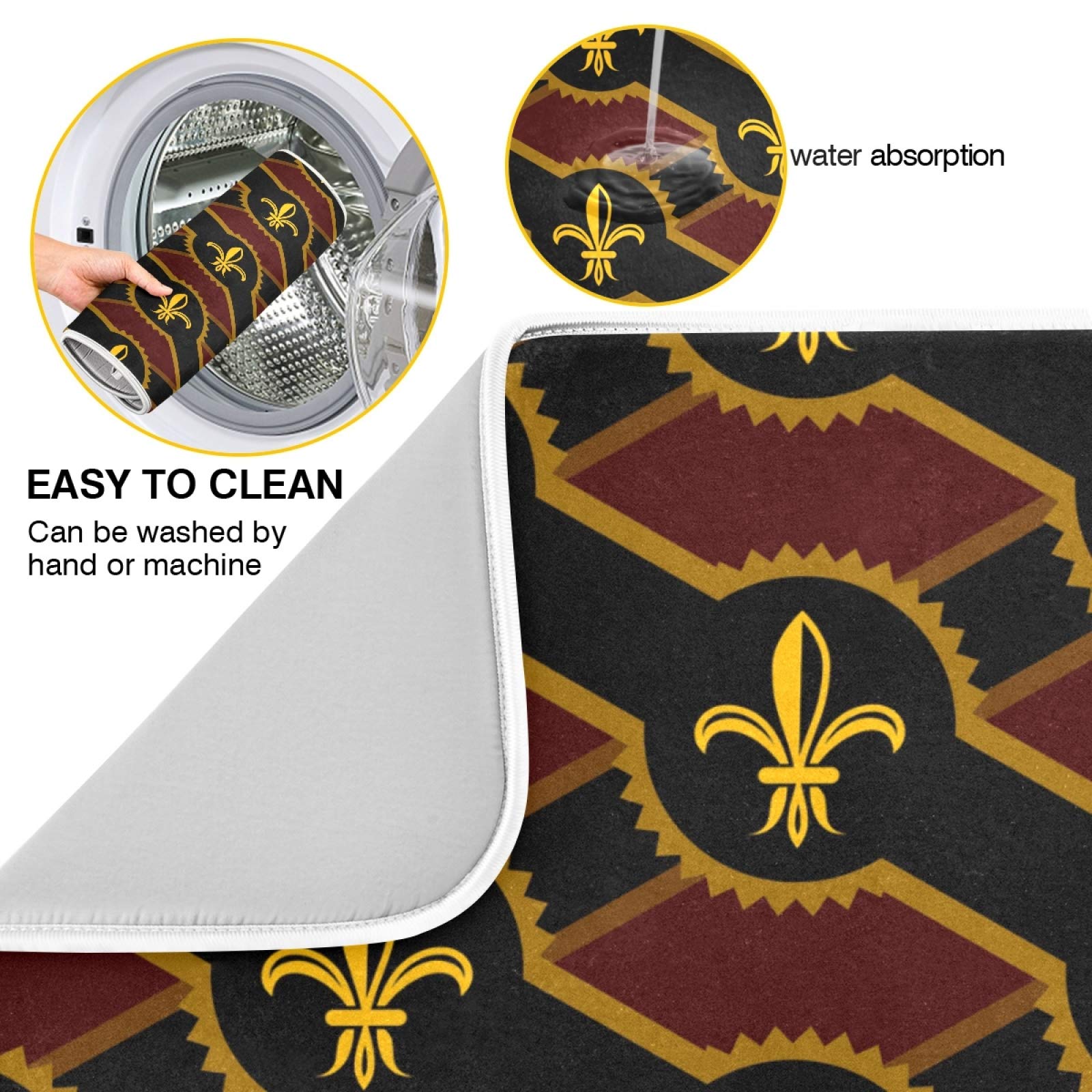 Super Absorbent Fleur De Lis Dish Drying Mat - Heat-Resistant Kitchen Counter Pad (18x24 Inch) for Dishes & Utensils