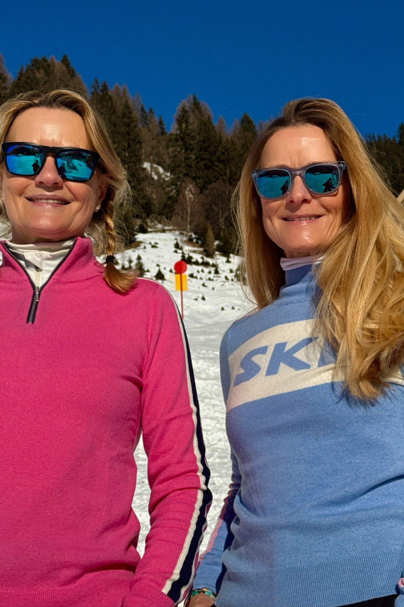 Premium Merino Wool Ski Sweater for Women - Slim Fit Funnel Neck Pullover in Serene Blue, Cream & Pink | Warm Winter Layering for Skiing & Outdoor Activities