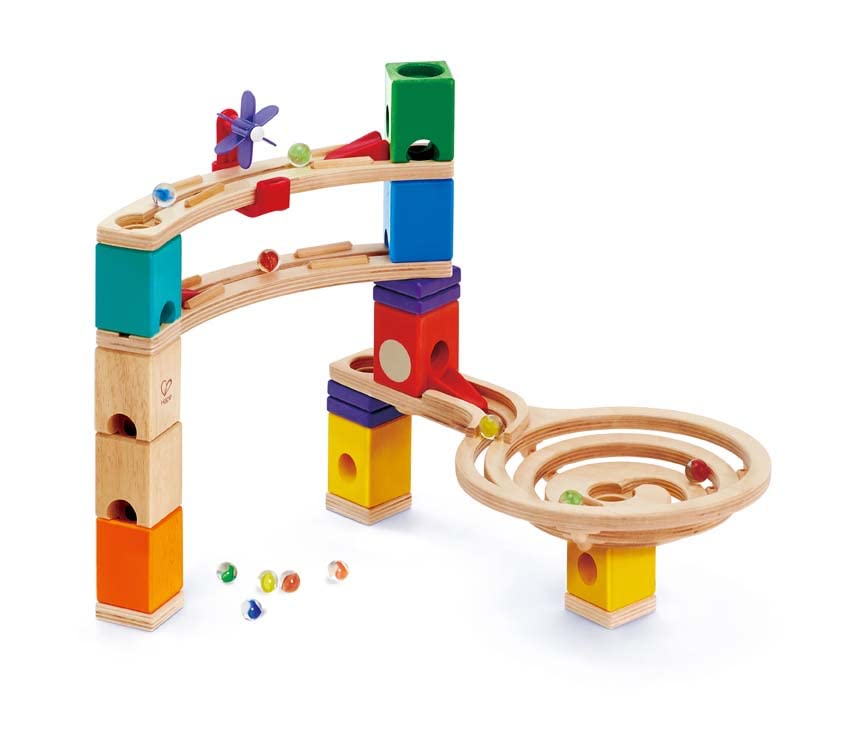Hape Quadrilla Race to the Finish Marble Run Blocks - 100+ Multicolor Wooden Building Blocks for Kids STEM Learning Toys | Fun Educational Construction Set for Indoor Play & Creative Development