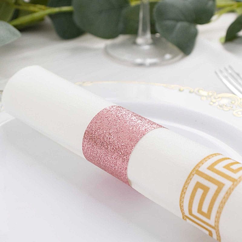 50 Pack Disposable Glitter Napkin Rings for Wedding, Party, Baby Shower & Holiday Table Decor - Gold & Silver Elegant Napkin Holders
