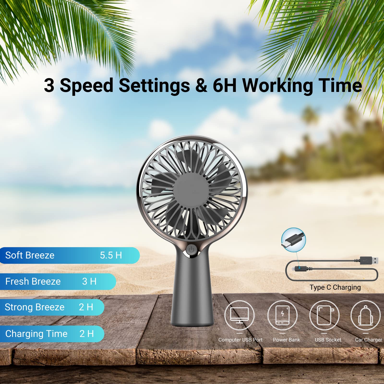 Portable USB Rechargeable Mini Handheld Fan - 3-6 Hours Cooling, Personal Desk Fan for Travel, Office & Outdoor Use | Perfect for Summer, Camping, and Workspaces