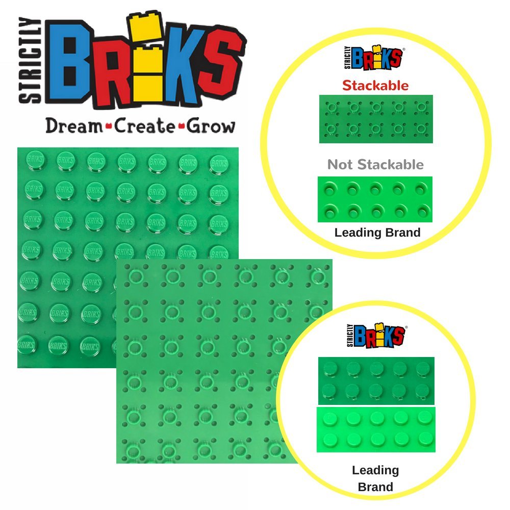 Strictly Briks 4 Pack Classic Stackable Baseplates 10x10 Inches - Compatible with Lego Building Bricks, 32x32 Studs for Towers & Shelves - Includes 4 Plates & 30 Stackers in Lavender | Perfect for Kids' Creative Play, DIY Room Decor & STEM Learning Activities