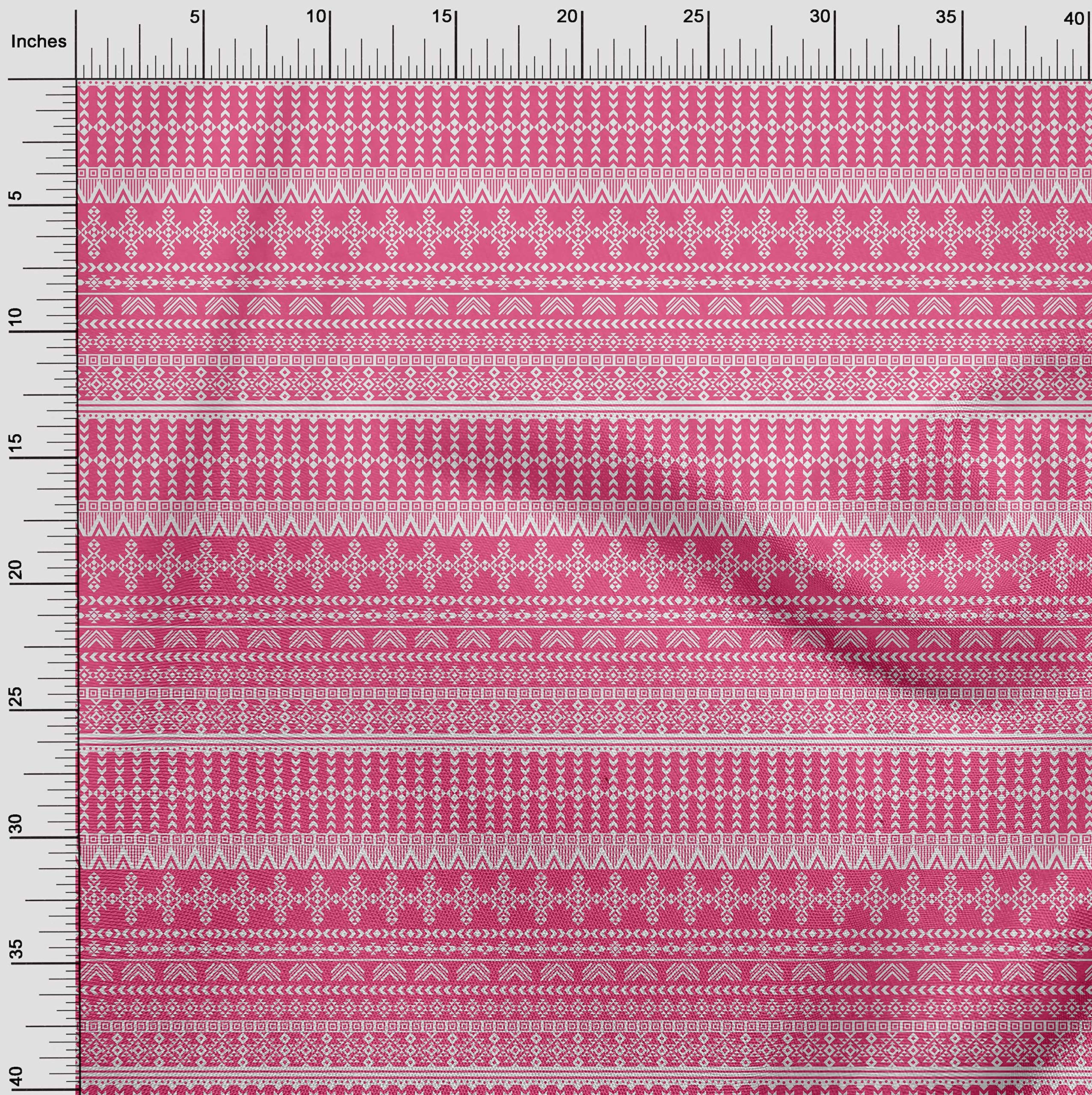 oneOone Georgette Viscose Pink Geometric Tribal Print Fabric by The Yard - 42 Inch Wide Soft Draping Material for Dresses, Scarves & Home Decor