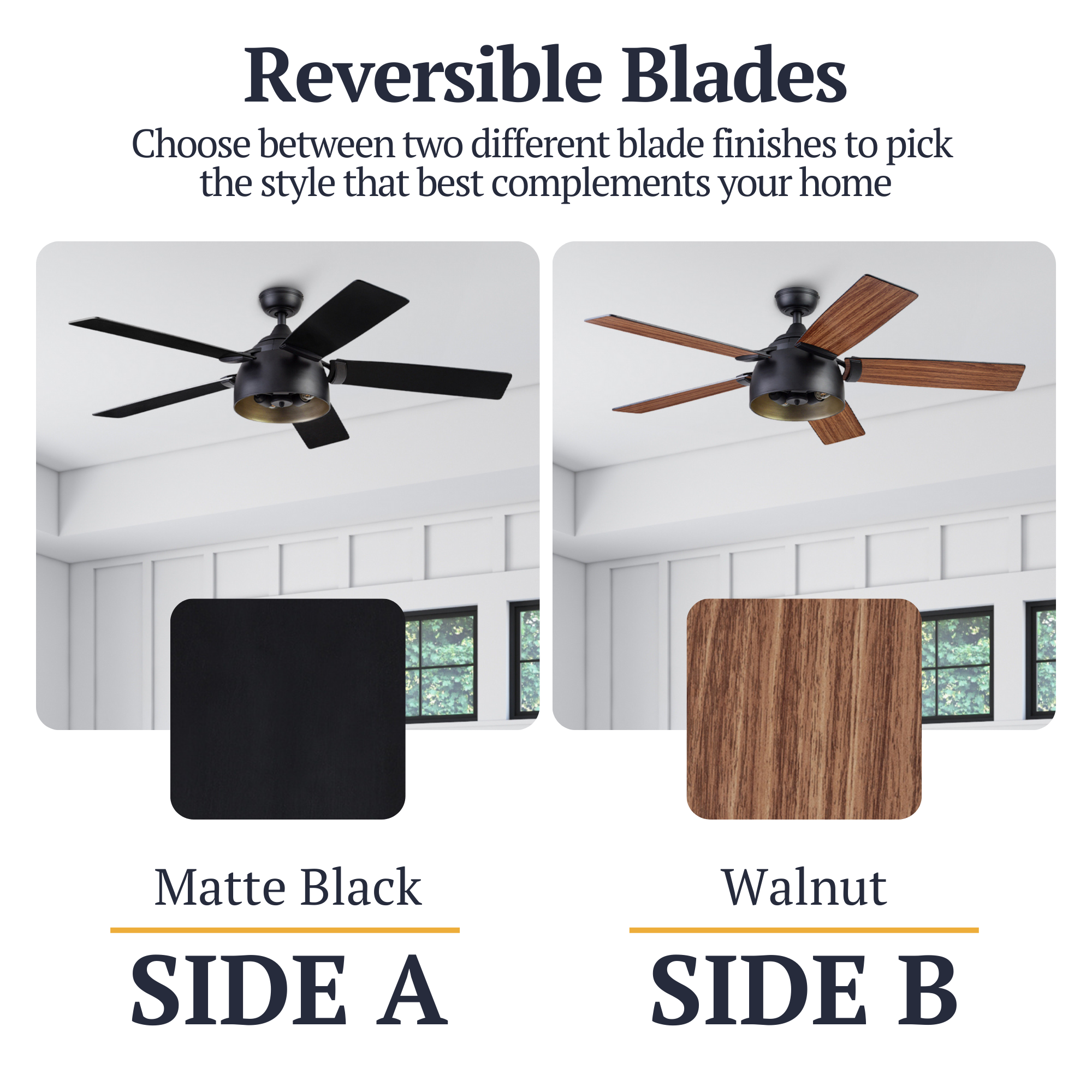 52 Inch Octavia Matte Black Ceiling Fan with Remote Control - Modern Cooling for Living Room, Bedroom & Outdoor Spaces